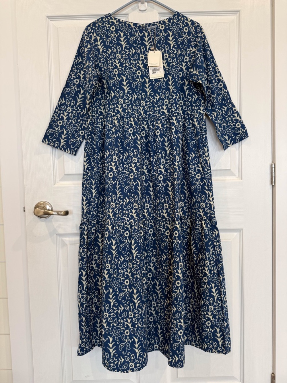 Karma East Olivia Dress Nirvana blue white cotton NWT Size S loose fit tiered